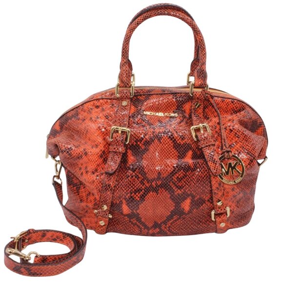 Michael Kors Genuine Python Orange Black Large Shoulder Bag - Picture 1 of 12